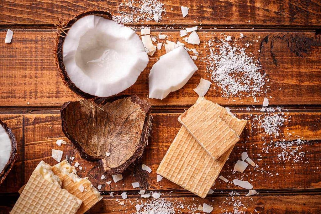Homemade sugar wafers and coconut
