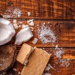 Sugar wafers on counter with coconut