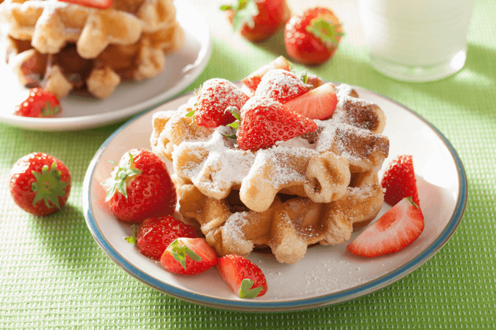 Belgian Liege waffles with strawberries