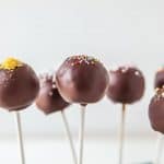 chocolate cake pops with various toppings