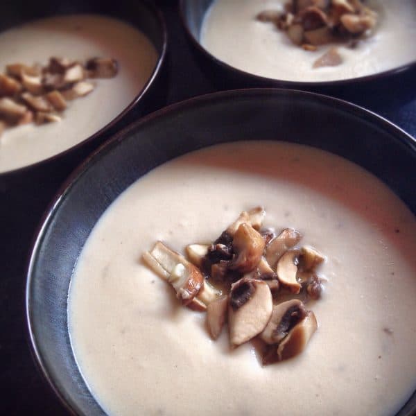 cauliflower soup with mushroom on top
